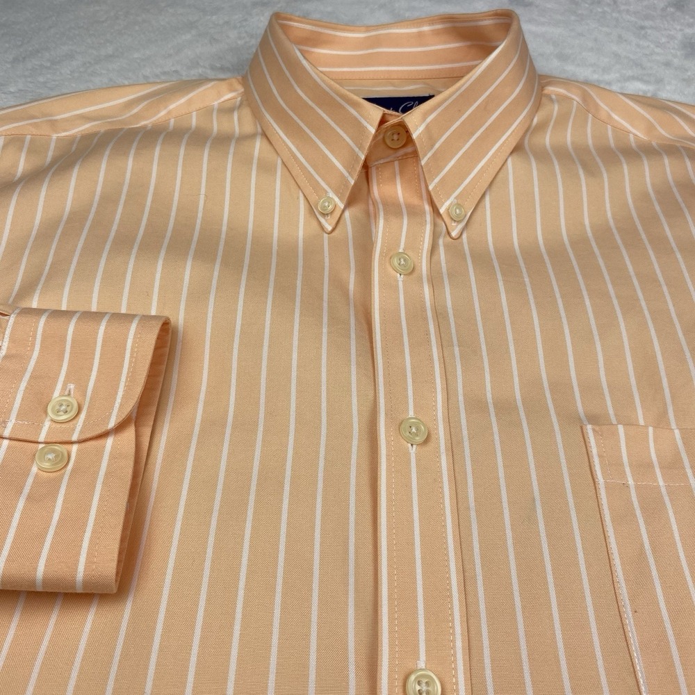 Hunt Club Dress Shirt Men's 16.5-34/35 Canteloupe Striped 2-Ply Cotton - Picture 4 of 9